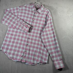 Peter Millar Crown Sport Shirt Men XL Pink Plaid Soft Flannel Button Long Sleeve